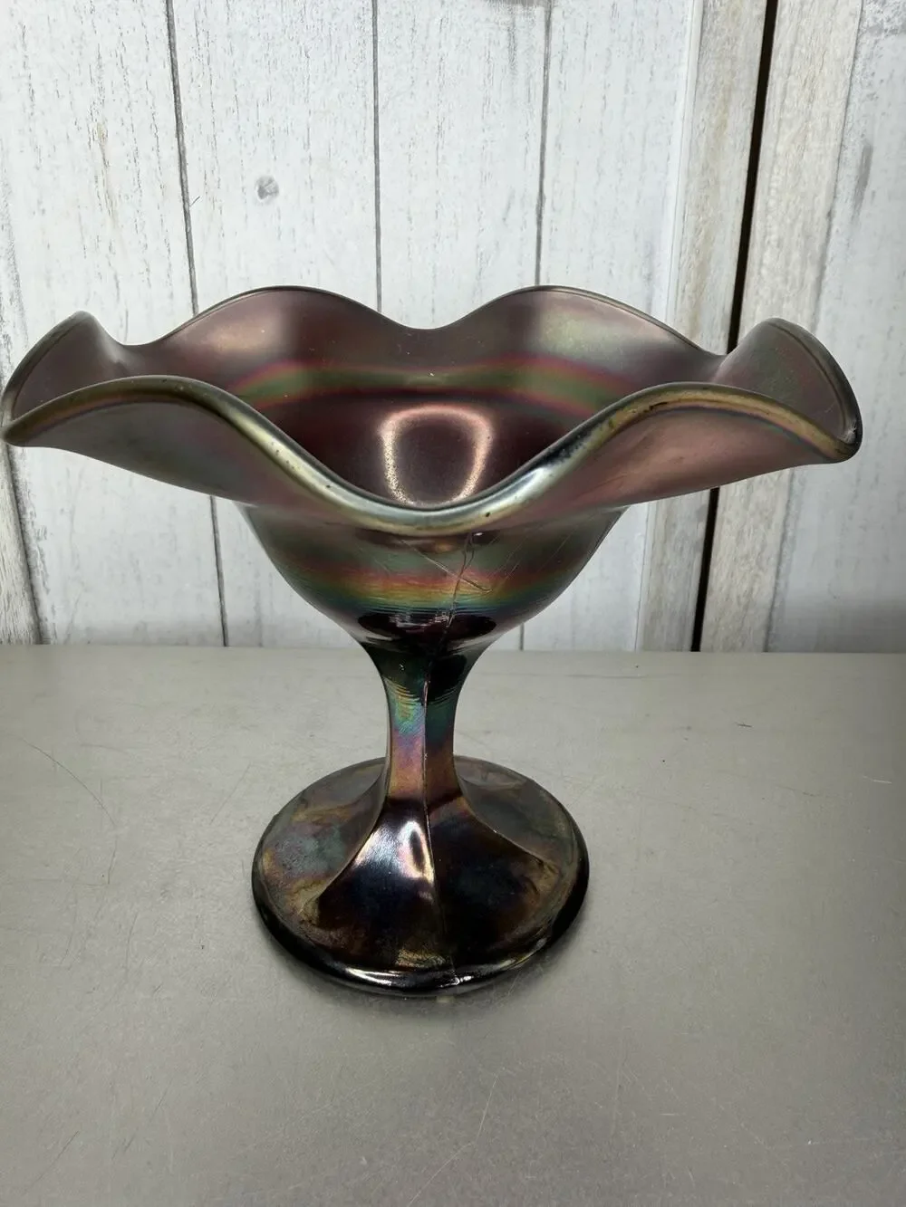 VTG Northwood Rainbow Deep Amethyst Carnival Glass Compote Candy Dish